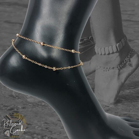 Gold Simple Bead Double Strand Anklet - Picture 1 of 4